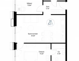 2-комнатная квартира, 61.3 м2 , 27 этаж, Волгоградский п-т, 32/5/4 - фото 1