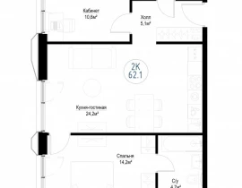 2-комнатная квартира, 61.3 м2 , 29 этаж, Волгоградский п-т, 32/5/4 - фото 1