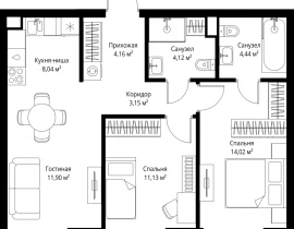 2-комнатная квартира, 60.96 м2 , 33 этаж, 3-й Силикатный проезд, 10 - фото 1