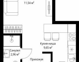 1-комнатная квартира, 26.68 м2 , 5 этаж, 3-й Силикатный проезд, 10 - фото 1