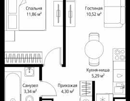 1-комнатная квартира, 35.31 м2 , 28 этаж, 3-й Силикатный проезд, 10 - фото 1