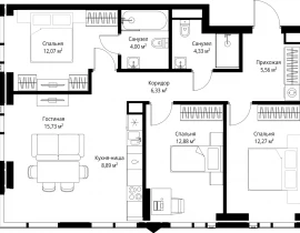 3-комнатная квартира, 82.06 м2 , 28 этаж, 3-й Силикатный проезд, 10 - фото 1