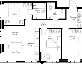 3-комнатная квартира, 82.06 м2 , 36 этаж, 3-й Силикатный проезд, 10 - фото 1