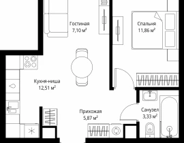 1-комнатная квартира, 40.67 м2 , 38 этаж, 3-й Силикатный проезд, 10 - фото 1