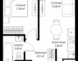1-комнатная квартира, 34.45 м2 , 3 этаж, 3-й Силикатный проезд, 10 - фото 1