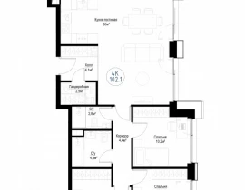4-комнатная квартира, 100 м2 , 10 этаж, Волгоградский п-т, 32/5/4 - фото 1