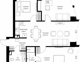 3-комнатная квартира, 91 м2 , 25 этаж, Багратионовский проезд, 5 - фото 1