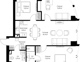3-комнатная квартира, 91 м2 , 27 этаж, Багратионовский проезд, 5а к2 - фото 1