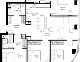 4-комнатная квартира, 114.3 м2 , 42 этаж, Багратионовский проезд, 5а к2 - фото 1