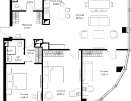 3-комнатная квартира, 115 м2 , 50 этаж, Багратионовский проезд, 5а к2 - фото 1