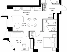 2-комнатная квартира, 59.8 м2 , 5 этаж, Багратионовский проезд, 5 - фото 1