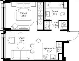 1-комнатная квартира, 38 м2 , 13 этаж, 2-я Хуторская, 34 - фото 1