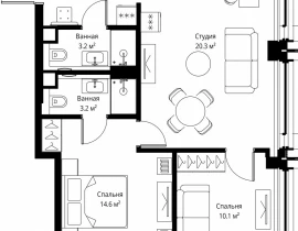 2-комнатная квартира, 62.4 м2 , 37 этаж, 2-я Хуторская, 34 - фото 1