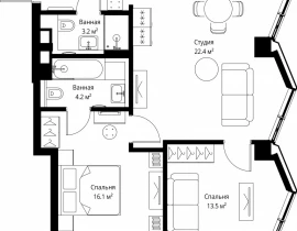 2-комнатная квартира, 70.8 м2 , 20 этаж, 2-я Хуторская, 34 - фото 1