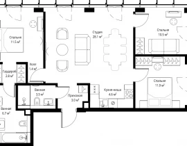 3-комнатная квартира, 84 м2 , 28 этаж, 2-я Хуторская, 34 - фото 1