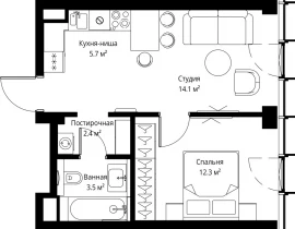 1-комнатная квартира, 38 м2 , 2 этаж, 2-я Хуторская, 34 - фото 1