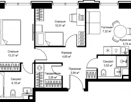 2-комнатная квартира, 58.19 м2 , 35 этаж, Дмитровское шоссе, 87 - фото 1