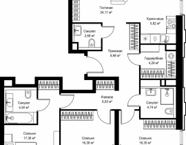 3-комнатная квартира, 112.14 м2 , 38 этаж, Дмитровское шоссе, 87 - фото 1