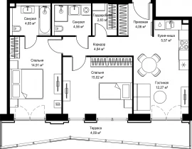 2-комнатная квартира, 72.8 м2 , 31 этаж, Дмитровское шоссе, 87 - фото 1