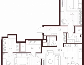 2-комнатная квартира, 124.4 м2 , 5 этаж, Климашкина, 7/11 - фото 1