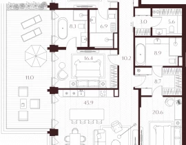3-комнатная квартира, 166.2 м2 , 2 этаж, Климашкина, 7/11 - фото 1