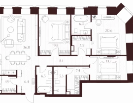 3-комнатная квартира, 140.8 м2 , 4 этаж, Климашкина, 7/11 - фото 1