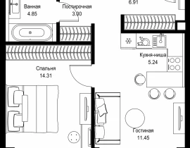 1-комнатная квартира, 45.76 м2 , 10 этаж, пр-т Мира, 186А - фото 1