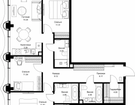 3-комнатная квартира, 91.95 м2 , 12 этаж, пр-т Мира, 186А - фото 1