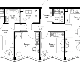 3-комнатная квартира, 78.09 м2 , 17 этаж, пр-т Мира, 186А - фото 1