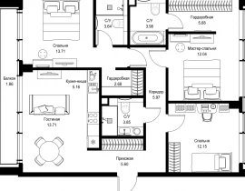 3-комнатная квартира, 90.03 м2 , 15 этаж, пр-т Мира, 186А - фото 1