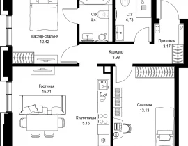 2-комнатная квартира, 62.71 м2 , 15 этаж, пр-т Мира, 186А - фото 1