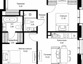 2-комнатная квартира, 61.6 м2 , 18 этаж, пр-т Мира, 186А - фото 1