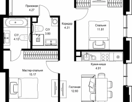 2-комнатная квартира, 60.99 м2 , 21 этаж, пр-т Мира, 186А - фото 1