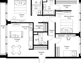 3-комнатная квартира, 89.81 м2 , 2 этаж, пр-т Мира, 186А - фото 1