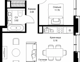 1-комнатная квартира, 49.51 м2 , 2 этаж, пр-т Мира, 186А - фото 1