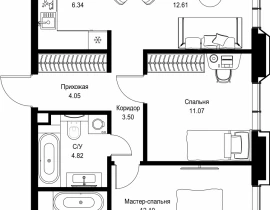 2-комнатная квартира, 58.55 м2 , 11 этаж, пр-т Мира, 186А - фото 1