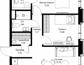 2-комнатная квартира, 56.56 м2 , 12 этаж, пр-т Мира, 186А - фото 1