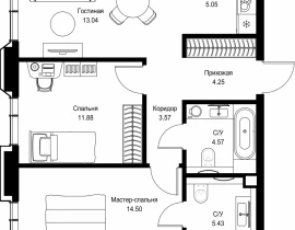 2-комнатная квартира, 62.29 м2 , 13 этаж, пр-т Мира, 186А - фото 1