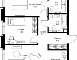 2-комнатная квартира, 62.1 м2 , 15 этаж, пр-т Мира, 186А - фото 1