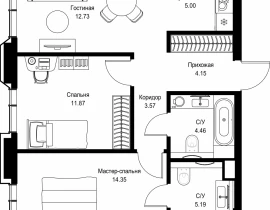 2-комнатная квартира, 61.32 м2 , 3 этаж, пр-т Мира, 186А - фото 1