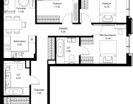 3-комнатная квартира, 85.68 м2 , 3 этаж, пр-т Мира, 186А - фото 1