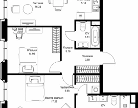 2-комнатная квартира, 74.7 м2 , 3 этаж, пр-т Мира, 186А - фото 1