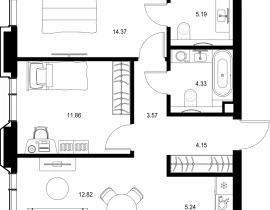 2-комнатная квартира, 61.53 м2 , 5 этаж, пр-т Мира, 186А - фото 1