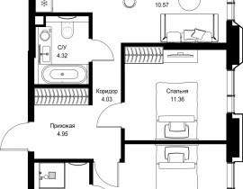 2-комнатная квартира, 58.97 м2 , 9 этаж, пр-т Мира, 186А - фото 1