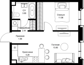 1-комнатная квартира, 39.45 м2 , 9 этаж, пр-т Мира, 186А - фото 1