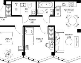 2-комнатная квартира, 58.61 м2 , 10 этаж, пр-т Мира, 186А - фото 1