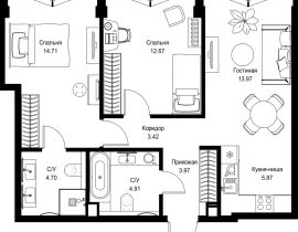 2-комнатная квартира, 64.22 м2 , 11 этаж, пр-т Мира, 186А - фото 1