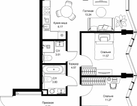 2-комнатная квартира, 62.56 м2 , 15 этаж, пр-т Мира, 186А - фото 1