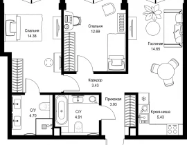 2-комнатная квартира, 64.12 м2 , 17 этаж, пр-т Мира, 186А - фото 1