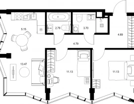 2-комнатная квартира, 56.85 м2 , 19 этаж, пр-т Мира, 186А - фото 1